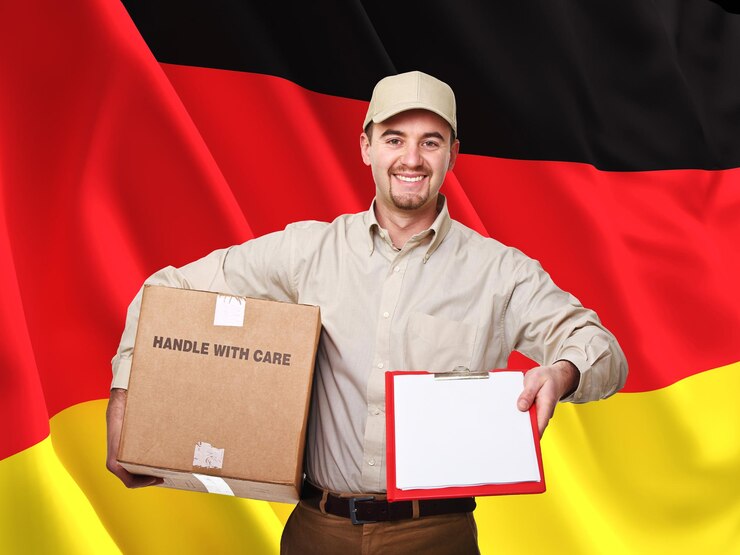 portrait-smiling-delivery-person-carrying-cardboard-box-while-standing-against-german-flag_1048944-11827060